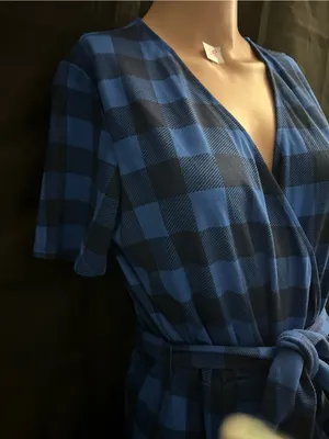 Draper James Women’s Blue Plaid Wrap Dress with Tie Waist MD NWT thumbnail 5