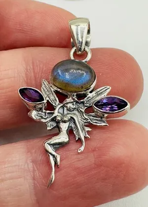 Fairy Labradorite & Amethyst 925 Sterling Silver Pendant thumbnail 1