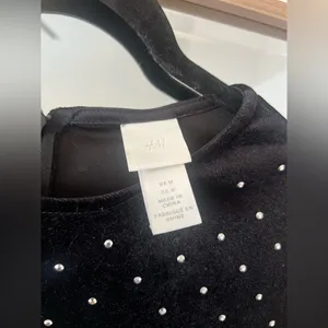 H&M Black Velvet Shirt Dress with Studs size Medium comfortable chic thumbnail 2