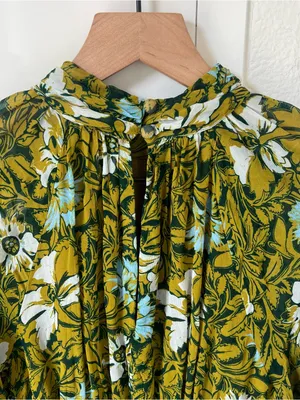 Anthropologie Somerset Long-Sleeve Mock-Neck Chiffon Maxi Dress Green Floral thumbnail 6