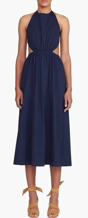 NEW Staud Vanessa Cut-out Maxi Back Tie Halter Dress in navy blue Size L thumbnail 1