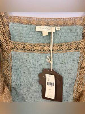 NWT Forever That Girl Blue/Tan Ruffle Lace Peplum Fairy Top Large Anthropologie thumbnail 12
