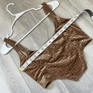 Skims Velvet Corset Tank Top logo crop womens Brown (medium) going out party thumbnail 3