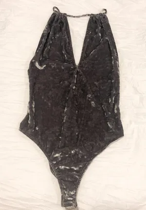 Urban Outfitters Gray Velvet Bodysuit thumbnail 2