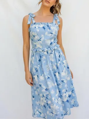 MISA LOS ANGELES Primrose Midi Dress, Blue Washed Wildflower, Small thumbnail 2