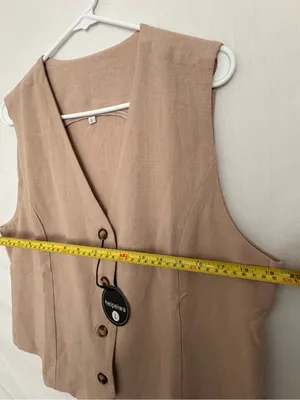 NWT Heipeiwa Women Beige Cotton Linen Button Front Tailored Vest Top Sz L(A858) thumbnail 3
