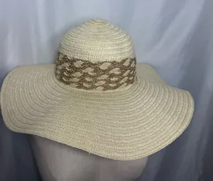 Women’s Wide Brim Straw Sun Hat - Cream with Tan Band NWOT thumbnail 1