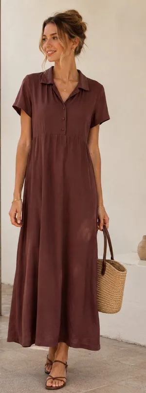 Trois Imogen Maxi Dress in Chocolate Brown One Size NWT thumbnail 1