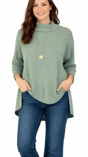 Amazon mint green ribbed cowl neck oversized tunic sweater small thumbnail 1