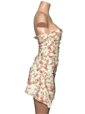 HOUSE OF CB Jasmine Draped Strapless Corset Mini Dress, Rose Print, Small thumbnail 6