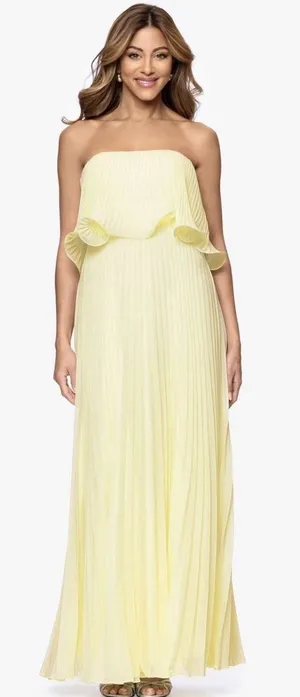 Betsy & Adam Women's Pleated Strapless Gown Lemon size 4 Pleated dress Flouncy thumbnail 1