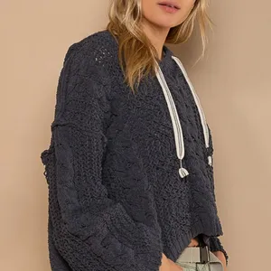 POL Cable Knit Hooded Chenille Sweater L winter boho casual $88 Fp classic fall thumbnail 3