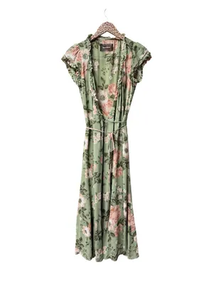 Reformation Gwenyth Dress Athena Short Sleeve Wrap Midi Floral Green Small thumbnail 2