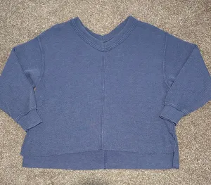 Aerie V-Neck Wonder Textured Knit Oversized Sweatshirt - Blue thumbnail 1