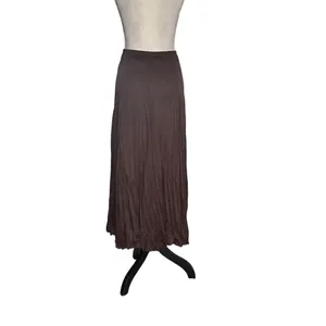 Christopher & Banks Long Flowy Stretchy Chocolate Brown Pleated Maxi Elastic Waist Skirt Size M Boho thumbnail 2