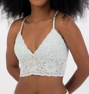 Aerie Textured Lace Padded Longline Bralette in Creamy White Size XL thumbnail 1