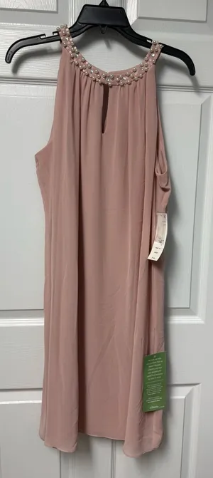 S.L. Fashions Blush Pink Pearl-Embellished Halter Midi Dress thumbnail 1