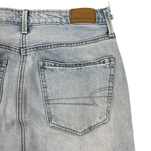 American Eagle 90s Maxi Skirt 4 Light Wash Distressed Denim Slit Grunge READ!‎ thumbnail 15