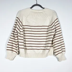 Sezane Leontine Cotton Henley Button Collar Pullover Jumper Sweater Ecru Camel thumbnail 4