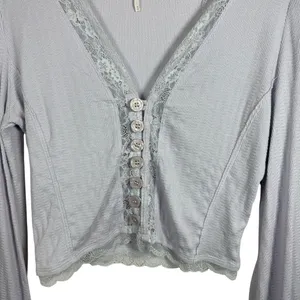 Free People Run With Me Lace Trim Cardigan in Lilac Size M thumbnail 11