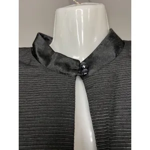 Handmade Cropped Jacket Womens Medium Black Textured Stripe Bolero Satin Collar Lined thumbnail 4
