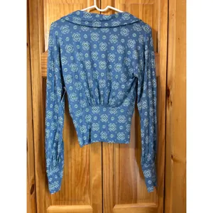 Free People Women's S Sydney Chambray Combo Bishop Sleeve‎ Top NWT Blue Stretch thumbnail 2