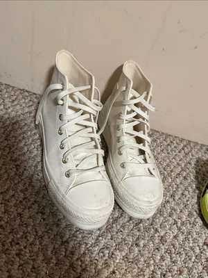 Converse All Star Platform High Platform Chuck Sneakers White Egret Gold 9.5 thumbnail 3