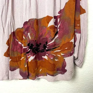 Entro Floral Cold Shoulder Long Sleeve Top - Purple and Brown Size L thumbnail 2