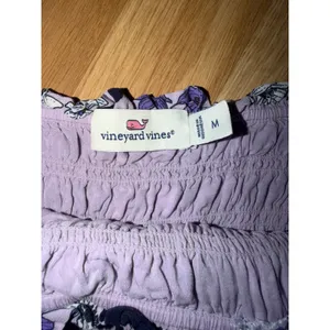 Vineyard Vines Womens Purple Floral Smocked Peplum Top Long Sleeve Size M thumbnail 2