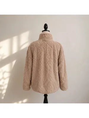 Kensie Women’s S Beige Teddy Sherpa Fleece Quarter Zip Pullover Cozy Soft thumbnail 2