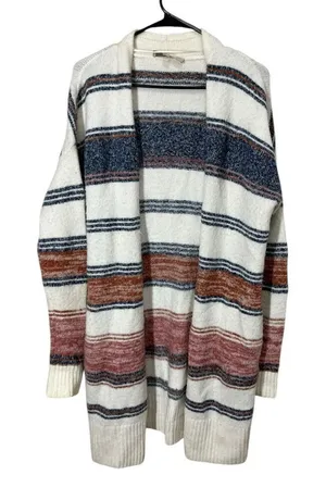 Loft Womens Open Front Long Cardigan Multicolor Stripe Pockets Size‎ S Soft Cozy thumbnail 1
