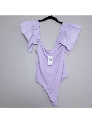 NWT Le Lis Ruffle Tank Ribbed Knit Sleeveless Bodysuit L Lavender Buckle thumbnail 4