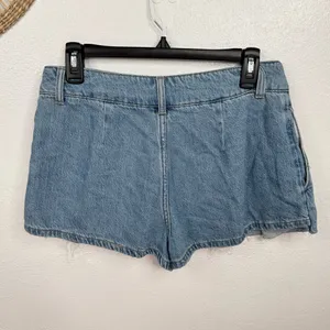 REWASH Skort Womens Size 5 Blue Denim Pleated Mini Raw Hem Built-In Shorts thumbnail 2