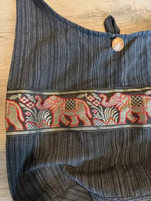 Made in Thailand Grey Black & Red Elephant Embroidered Hobo Bag thumbnail 3