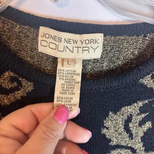 Jones New York Country Sweater L Black Gold Metallic Floral Lambswool Angora thumbnail 4