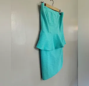 Deb Shops SALE! Mint Green Y2K Strapless Peplum Dress Size L Juniors EUC thumbnail 5