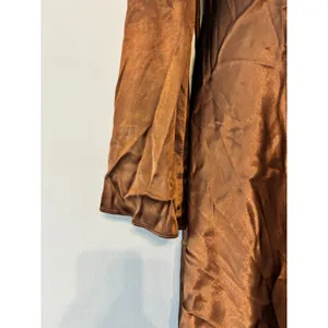 Anthropologie Long Sleeve Silky Satin Cowl Neck Bell Sleeve Mini Dress Brown M thumbnail 7