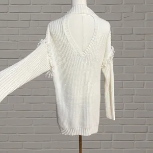 American Rag Cie White Cable Knit Sweater Dress S Fringe Sleeves Open Back thumbnail 3