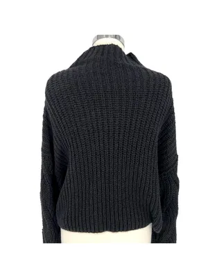 Free People Seasons Change Black Knit Cotton Sweater Size Small Edgy Minimalist thumbnail 7