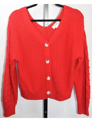 Jessica Simpson Red Cable Knit Button Front Cardigan XL thumbnail 1