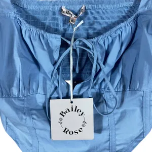 NWT Bailey Rose Corset Solid Crop Top Blue Coquette Smocked Back Size L thumbnail 5