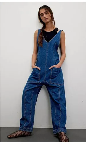 Free People High Roller Denim Jumpsuit Size XS thumbnail 3