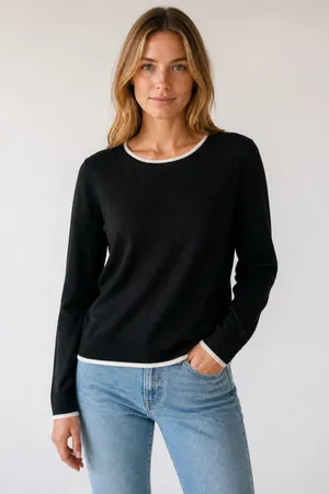 Calvin Klein Women's Black Contrast Trim Crewneck Sweater Size M NWT thumbnail 1