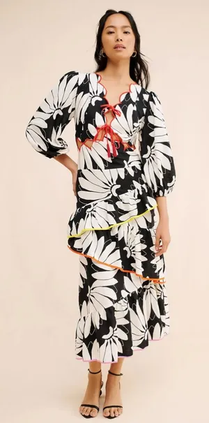 FARM Rio x Anthropologie Cutout Tiered Linen Maxi Dress XS‎ thumbnail 1