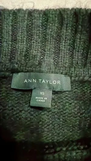 Ann Taylor Forest Green Chunky Knit Mock Neck Oversized Sweater Ribbed Trim XS thumbnail 2