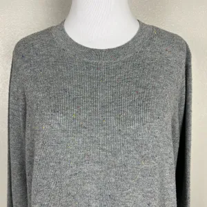 Loft Sweater Top‎ Women L Grey Speckled Ribbed Knit Crew Neck Preppy Lightweight thumbnail 3