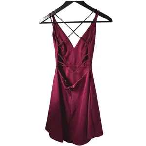 Lulus Skater Dress Womens S Burgundy Wine Sexy Open Back Strappy V-Neck Mini thumbnail 3
