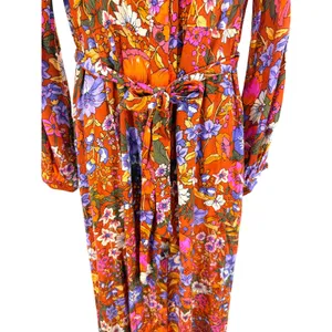 By Anthropologie Vale Maxi Shirtdress Belt Floral Rust Brown Orange Boho Kimono‎ thumbnail 6