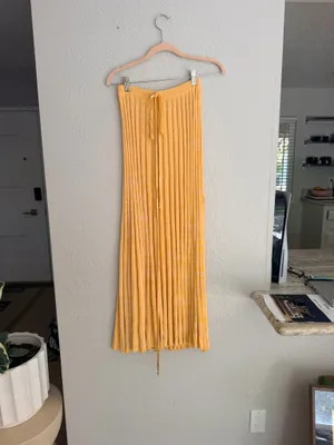 Christopher Esber orange yellow high slit accordion knit midi skirt S thumbnail 5