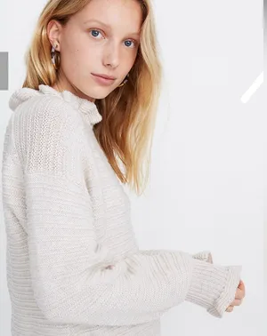 Madewell – Ruffle Neck Pullover Sweater (Heather Stone) Size Large NWOT thumbnail 1